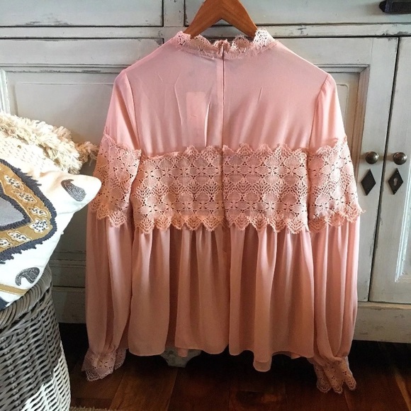 NWT Boutique Winter Pink Lace Boho Blouse Top - Picture 5 of 6